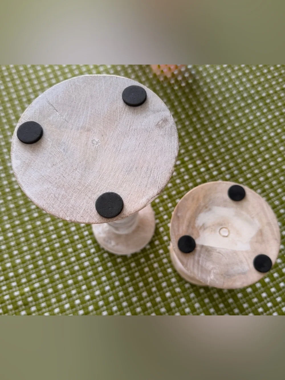 Pair of Whitewashed Wooden Pillar Candle Holders -Farmhouse 6” and 10”